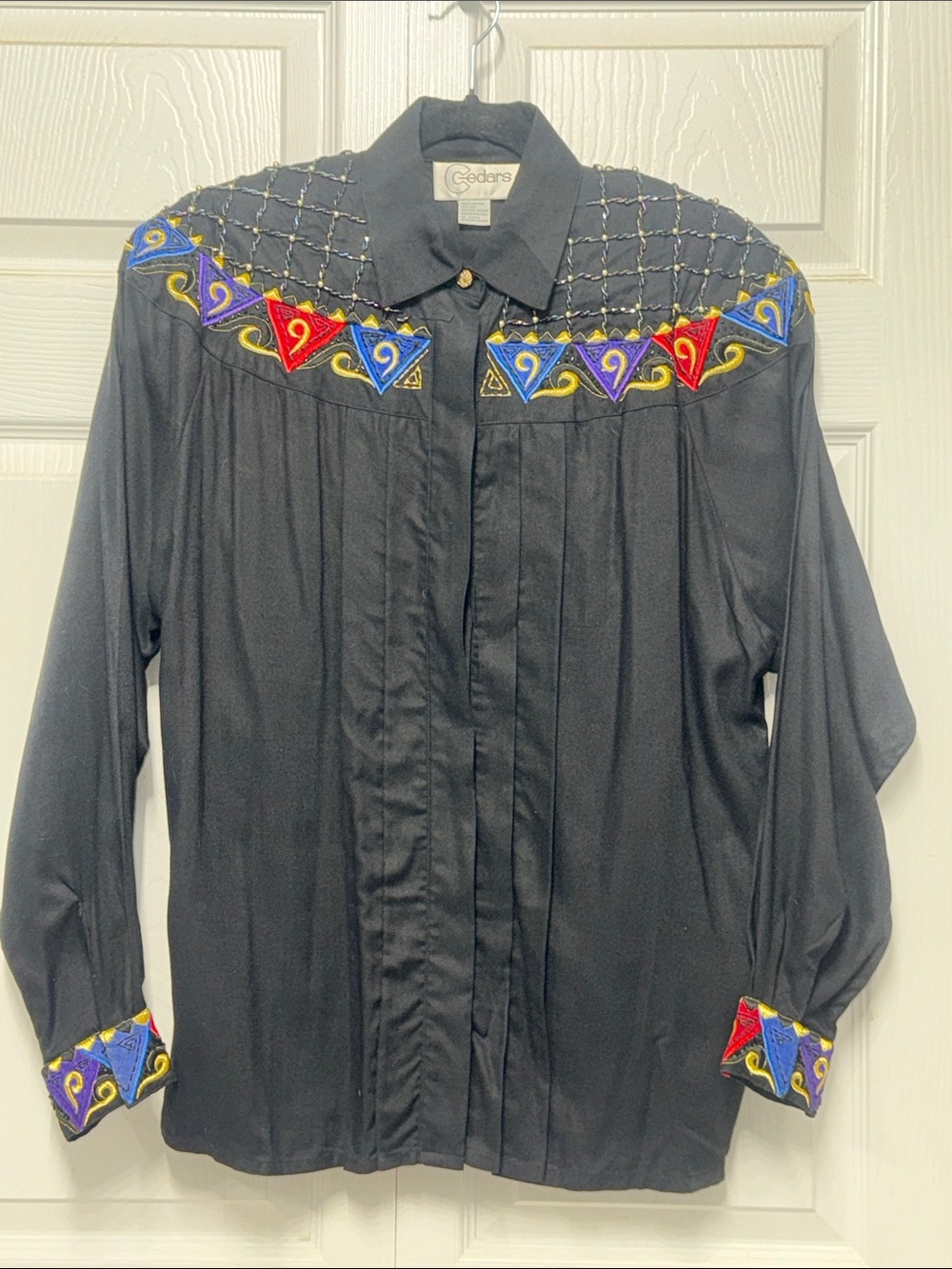 Cedars Black Button-Down Embroidered Western Shirt Size 6